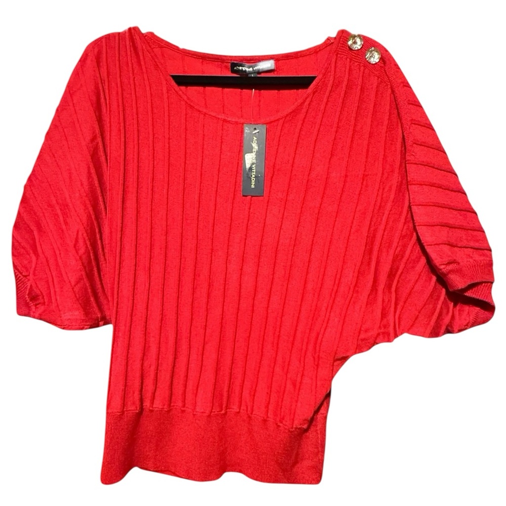 Adrienne Vittadini Ribbed Knit Red Dolman Sleeve Sweater Size Large NWT